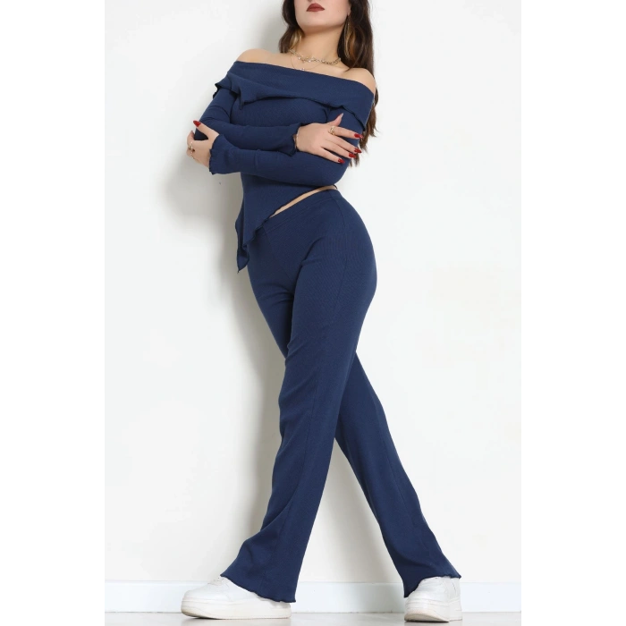 Madonna Yaka Asimetrik Kesim Takım Lacivert - 55029.1567.
