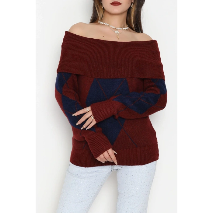 Madonna Yaka Baklava Desen Triko Bordolaci - 2123.1765.