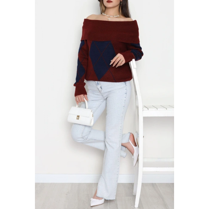 Madonna Yaka Baklava Desen Triko Bordolaci - 2123.1765.