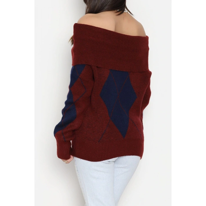 Madonna Yaka Baklava Desen Triko Bordolaci - 2123.1765.