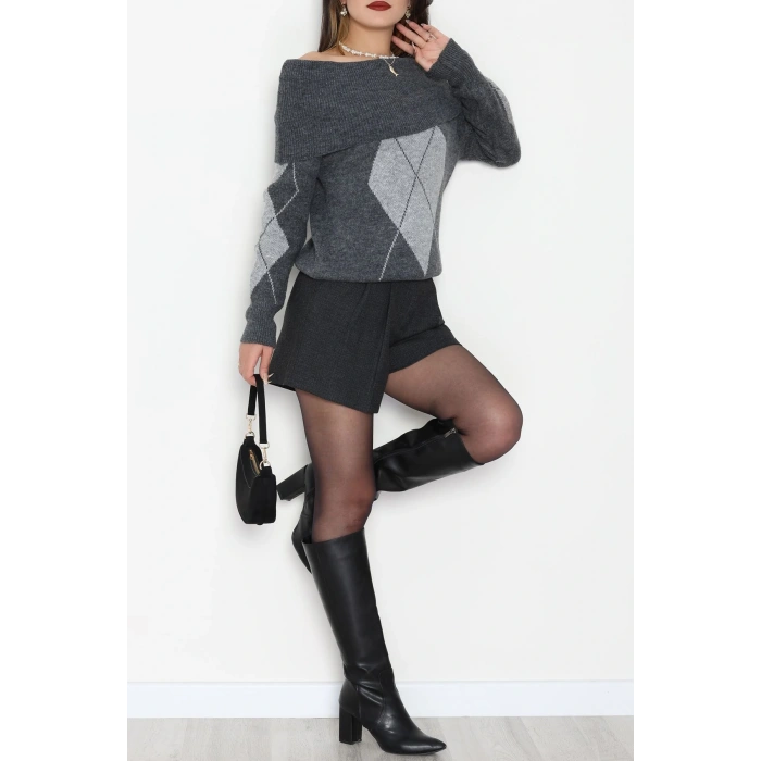 Madonna Yaka Baklava Desen Triko Fümegri - 2123.1765.