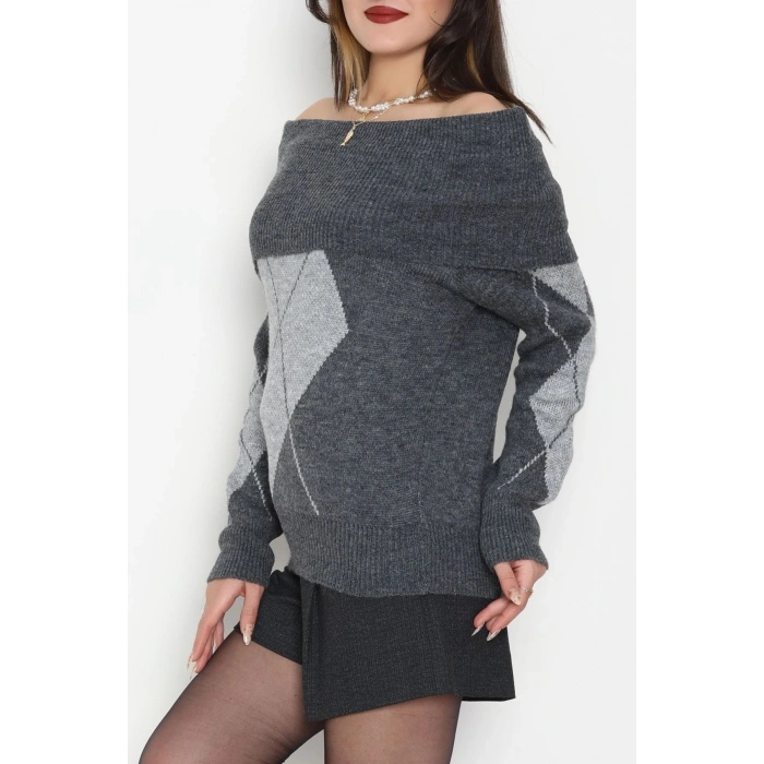 Madonna Yaka Baklava Desen Triko Fümegri - 2123.1765.