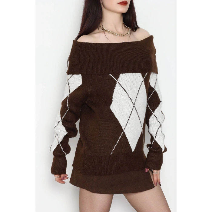 Madonna Yaka Baklava Desen Triko Kahvelatte - 2123.1765.