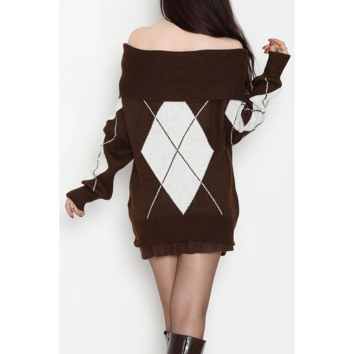 Madonna Yaka Baklava Desen Triko Kahvelatte - 2123.1765.