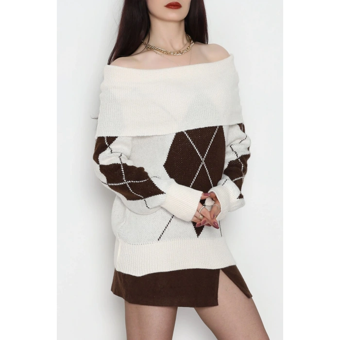 Madonna Yaka Baklava Desen Triko Lattekahve - 2123.1765.