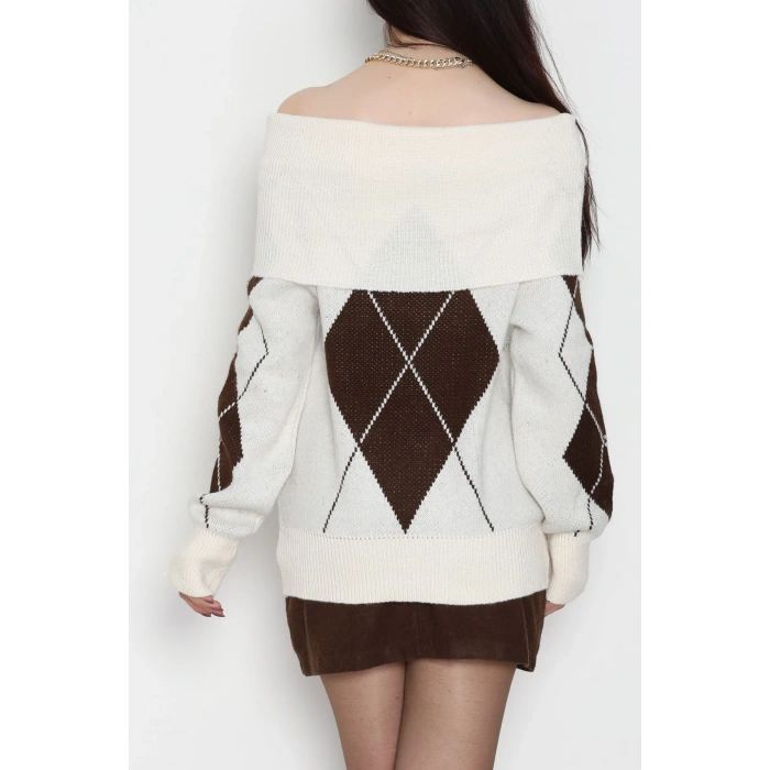 Madonna Yaka Baklava Desen Triko Lattekahve - 2123.1765.