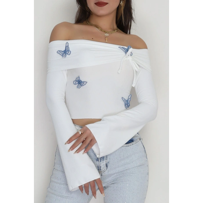 Madonna Yaka Büzgülü Bluz Beyaz - 7196.1918.