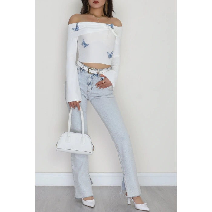 Madonna Yaka Büzgülü Bluz Beyaz - 7196.1918.