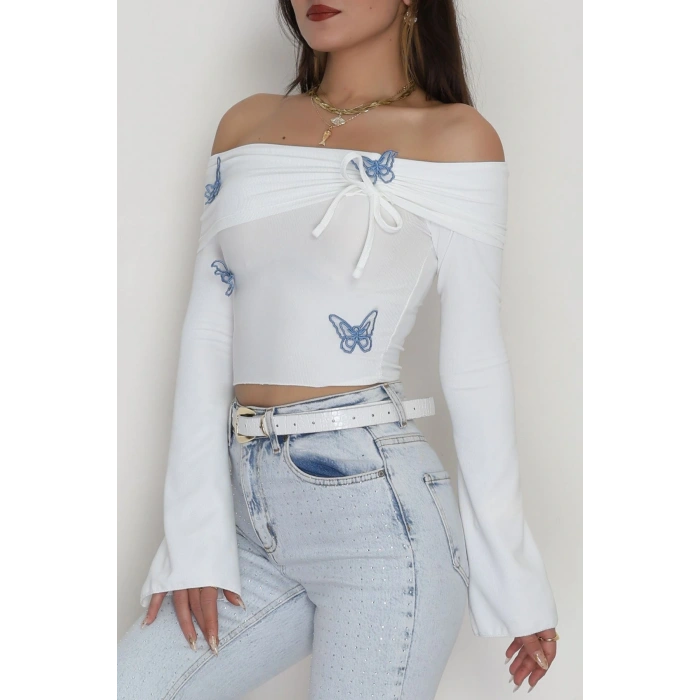 Madonna Yaka Büzgülü Bluz Beyaz - 7196.1918.