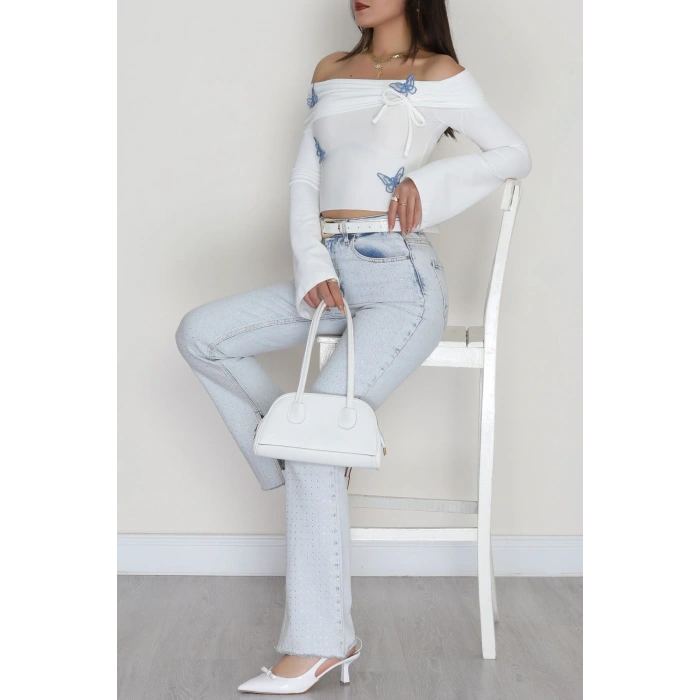 Madonna Yaka Büzgülü Bluz Beyaz - 7196.1918.