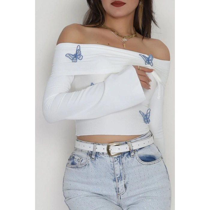 Madonna Yaka Büzgülü Bluz Beyaz - 7196.1918.