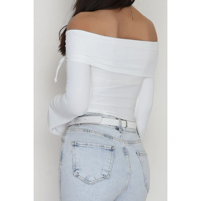 Madonna Yaka Büzgülü Bluz Beyaz - 7196.1918.