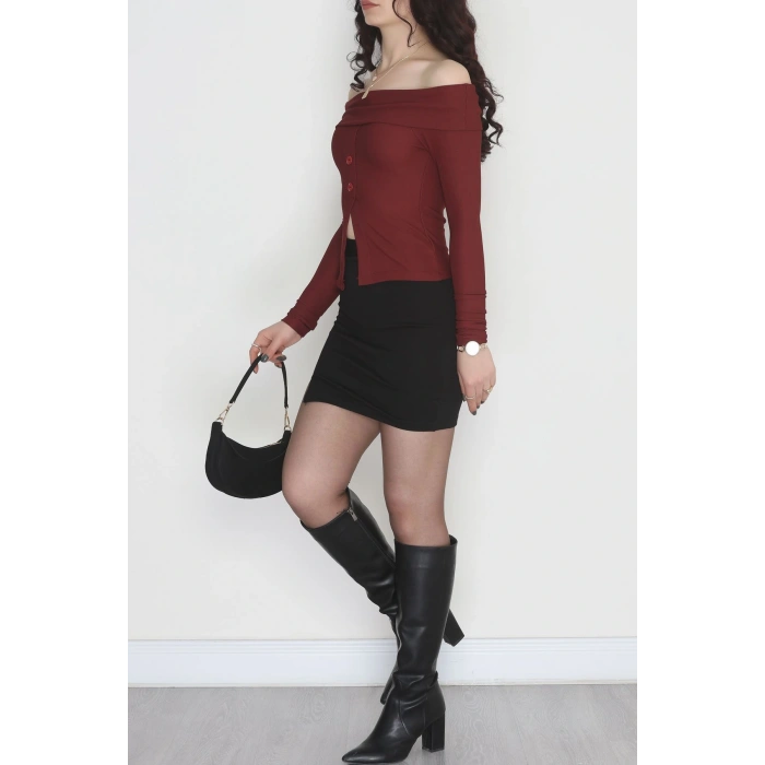 Madonna Yaka Düğmeli Bluz Bordo1 - 45620.1595.