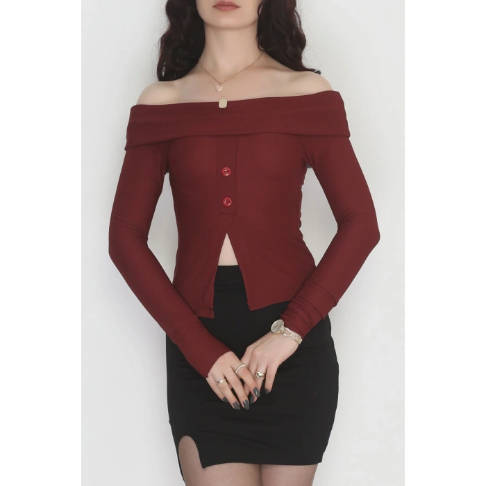Madonna Yaka Düğmeli Bluz Bordo1 - 45620.1595.