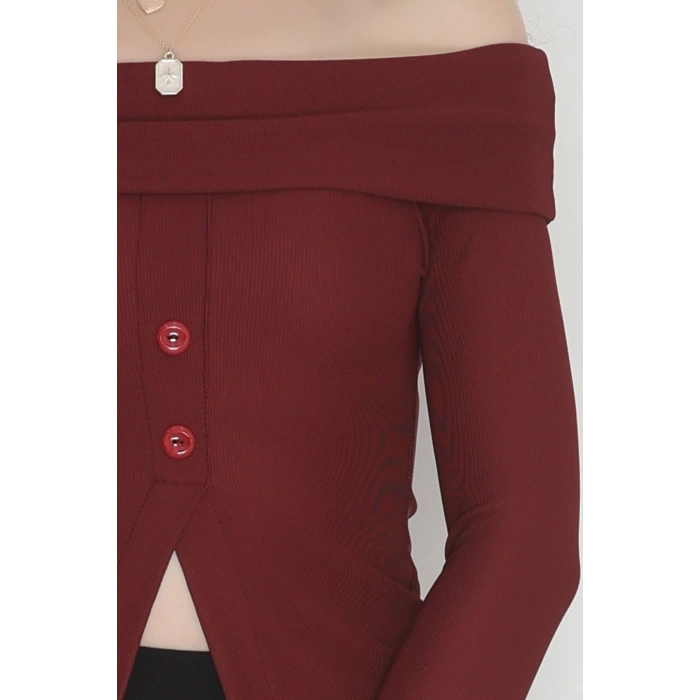 Madonna Yaka Düğmeli Bluz Bordo1 - 45620.1595.
