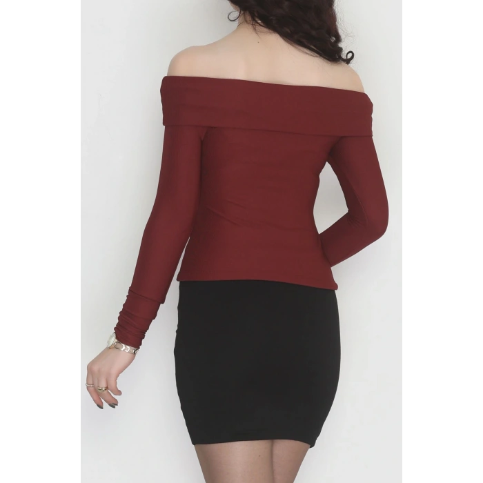 Madonna Yaka Düğmeli Bluz Bordo1 - 45620.1595.