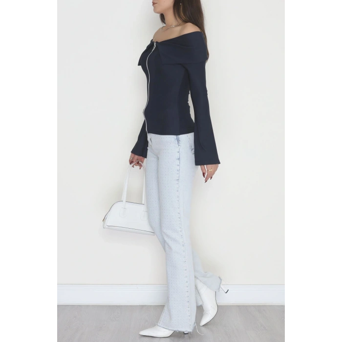 Madonna Yaka Fermuarlı Bluz Laci - 4330.1595.