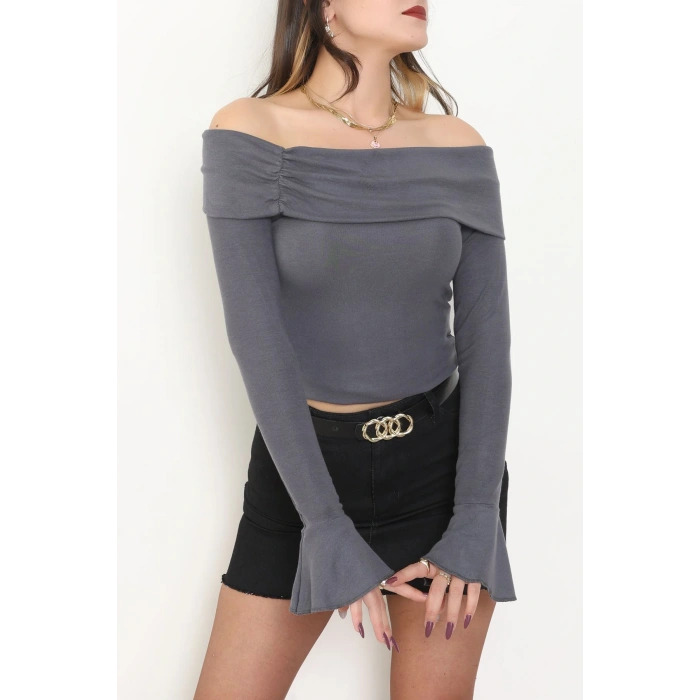 Madonna Yaka İspanyol Kol Bluz Antrasit - 1046.2119.