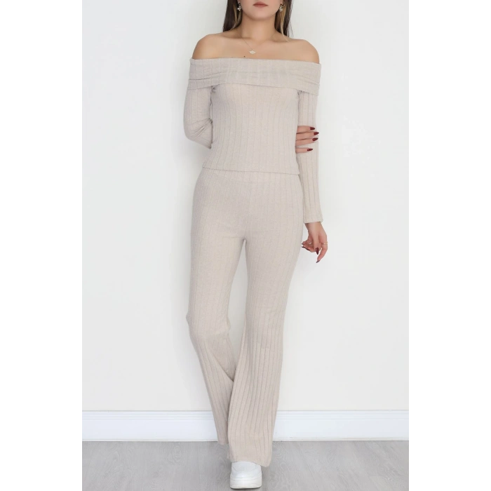 Madonna Yaka İspanyol Kol Likralı İnterlok Takım Bej - 42618.1748.