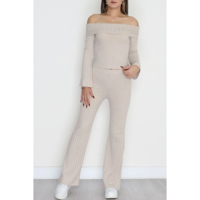Madonna Yaka İspanyol Kol Likralı İnterlok Takım Bej - 42618.1748.