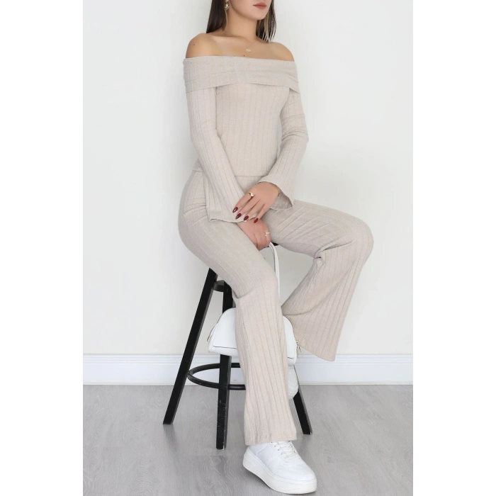 Madonna Yaka İspanyol Kol Likralı İnterlok Takım Bej - 42618.1748.