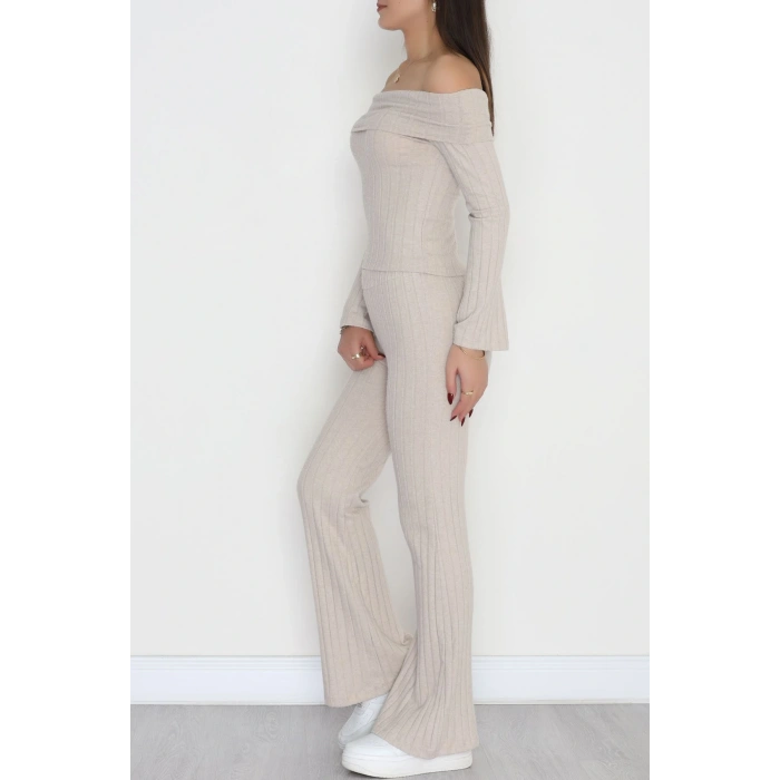 Madonna Yaka İspanyol Kol Likralı İnterlok Takım Bej - 42618.1748.