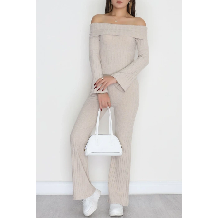 Madonna Yaka İspanyol Kol Likralı İnterlok Takım Bej - 42618.1748.