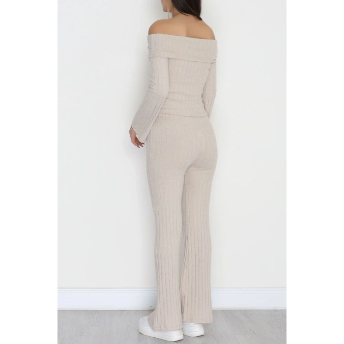 Madonna Yaka İspanyol Kol Likralı İnterlok Takım Bej - 42618.1748.