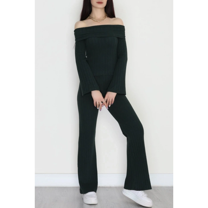 Madonna Yaka İspanyol Kol Likralı İnterlok Takım Koyuyeşil - 42618.1748.