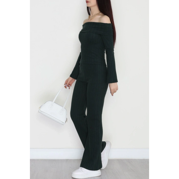 Madonna Yaka İspanyol Kol Likralı İnterlok Takım Koyuyeşil - 42618.1748.