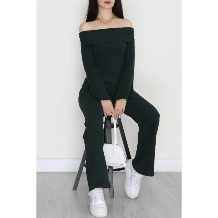 Madonna Yaka İspanyol Kol Likralı İnterlok Takım Koyuyeşil - 42618.1748.