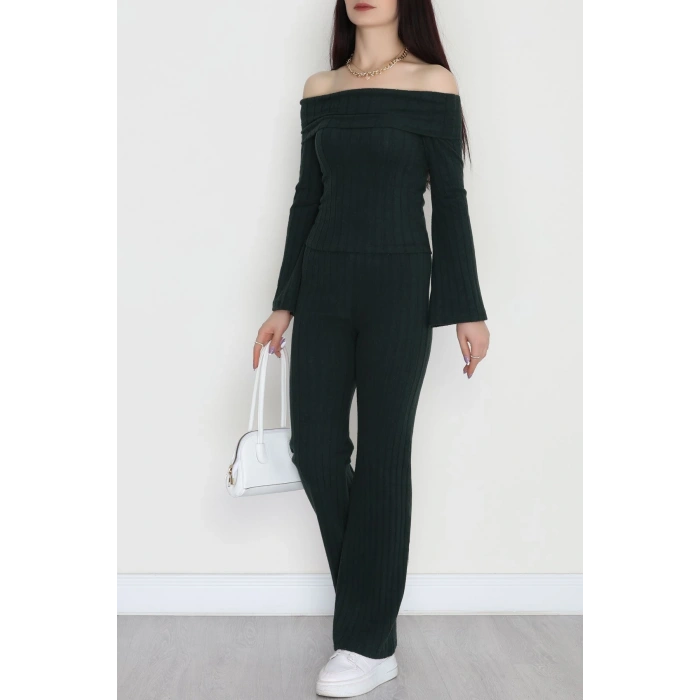 Madonna Yaka İspanyol Kol Likralı İnterlok Takım Koyuyeşil - 42618.1748.
