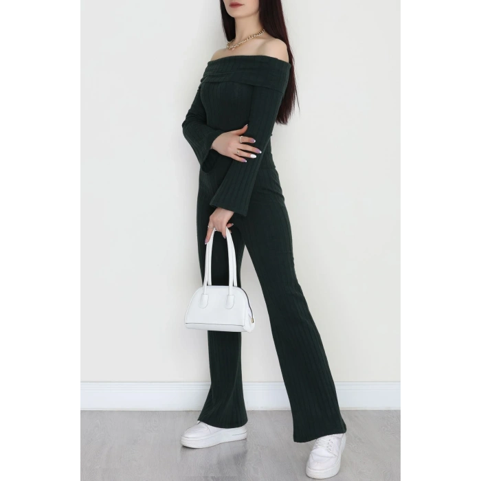 Madonna Yaka İspanyol Kol Likralı İnterlok Takım Koyuyeşil - 42618.1748.