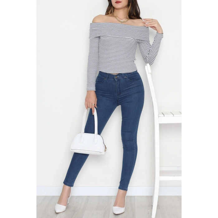 Madonna Yaka Likralı Kaşkorse Bluz Fümebeyaz - 42765.1567.