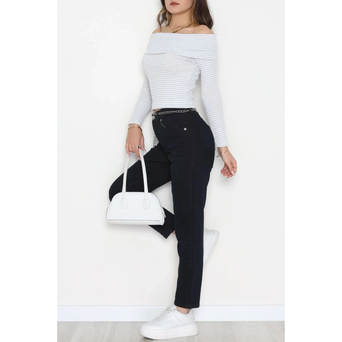 Madonna Yaka Likralı Kaşkorse Bluz Gribeyaz - 42765.1567.