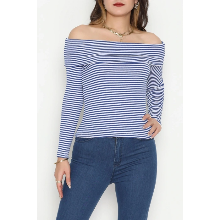 Madonna Yaka Likralı Kaşkorse Bluz Saksbeyaz - 42765.1567.