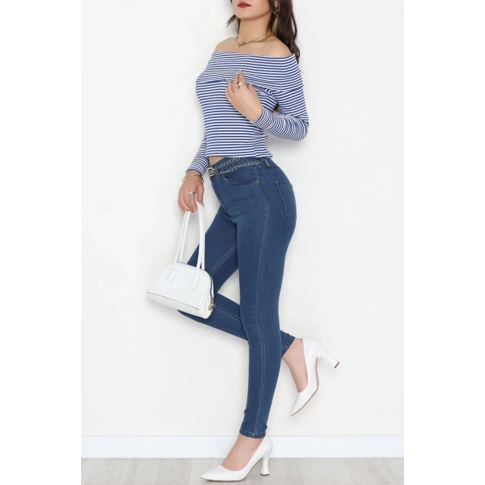 Madonna Yaka Likralı Kaşkorse Bluz Saksbeyaz - 42765.1567.