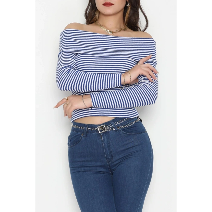 Madonna Yaka Likralı Kaşkorse Bluz Saksbeyaz - 42765.1567.