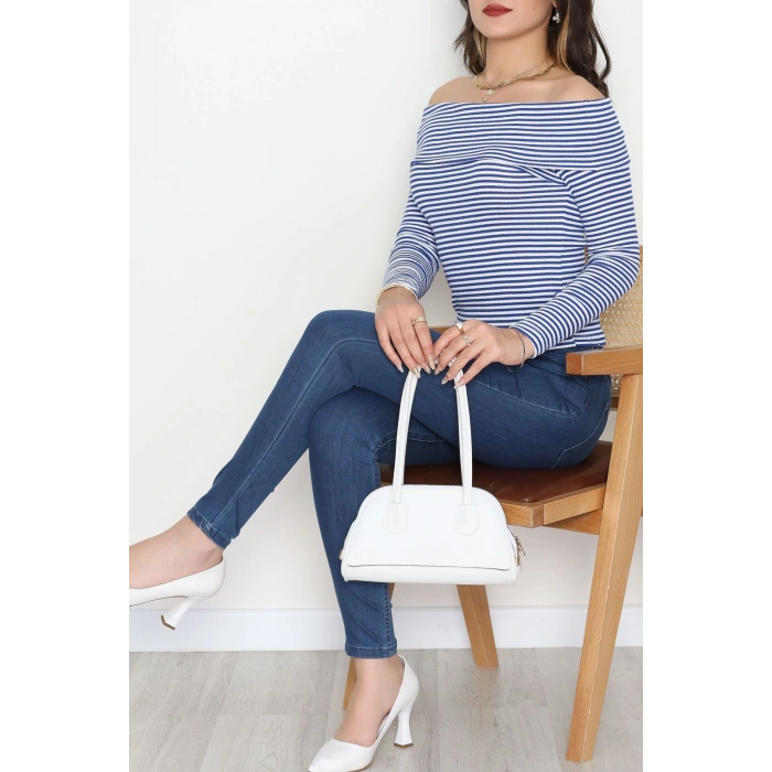 Madonna Yaka Likralı Kaşkorse Bluz Saksbeyaz - 42765.1567.