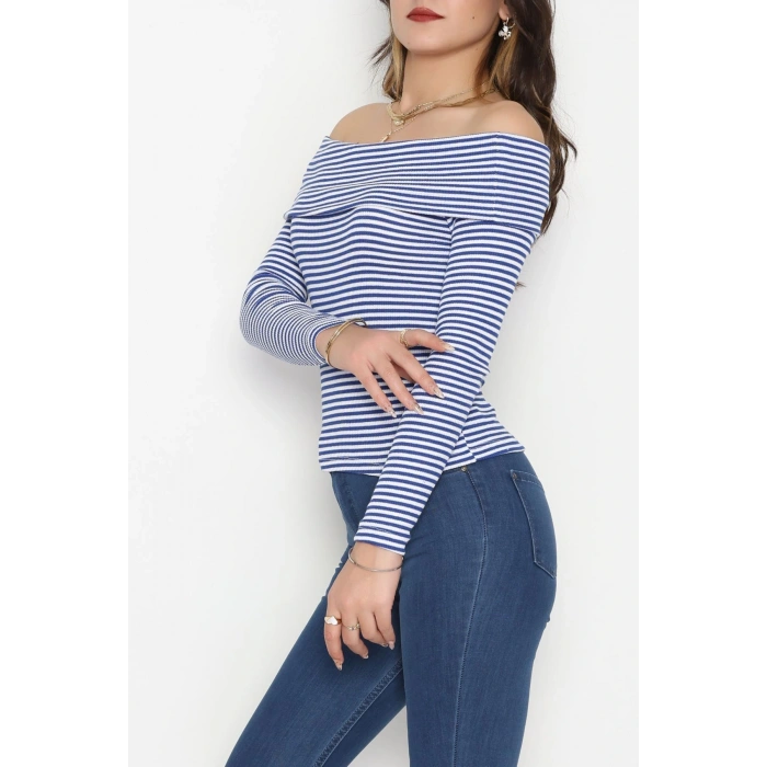 Madonna Yaka Likralı Kaşkorse Bluz Saksbeyaz - 42765.1567.