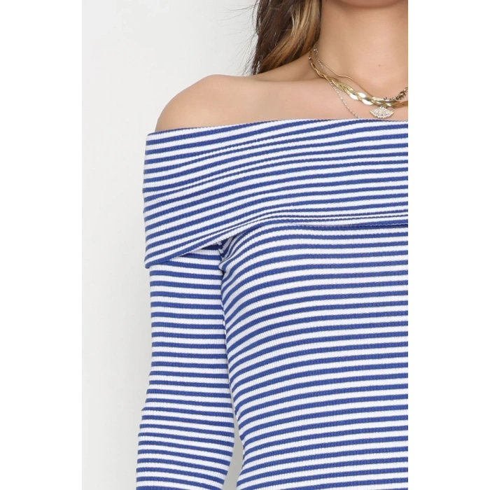 Madonna Yaka Likralı Kaşkorse Bluz Saksbeyaz - 42765.1567.