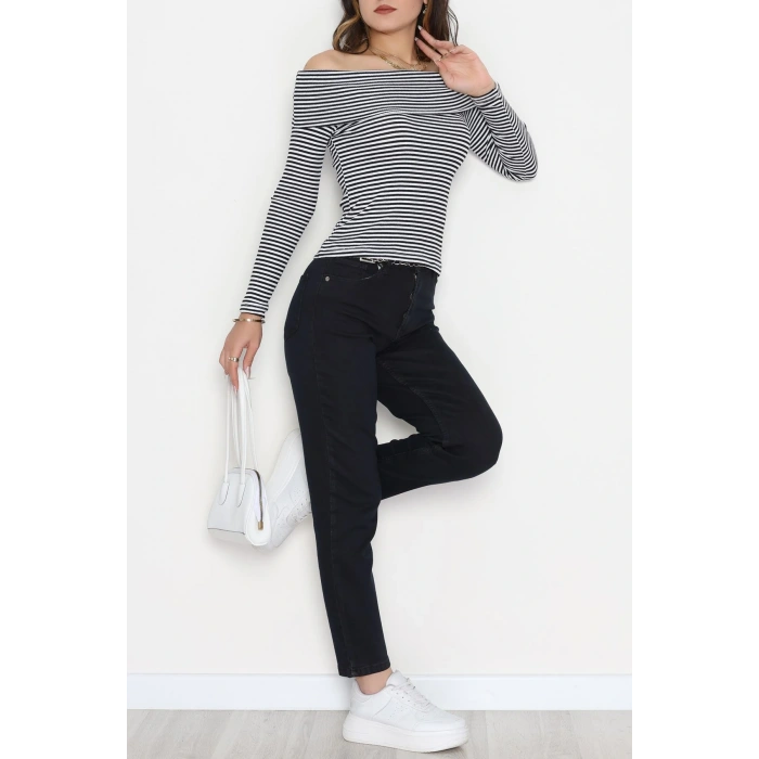 Madonna Yaka Likralı Kaşkorse Bluz Siyahbeyaz - 42765.1567.