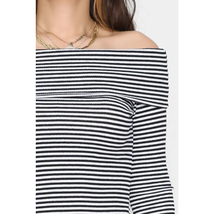 Madonna Yaka Likralı Kaşkorse Bluz Siyahbeyaz - 42765.1567.