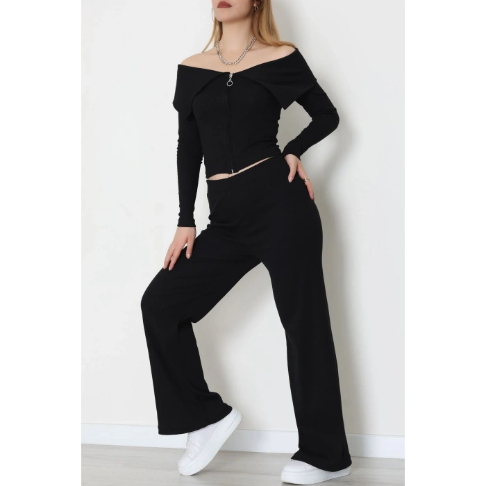 Madonna Yaka Likralı Kaşkorse İkili Takım Siyah - 51089.1567.