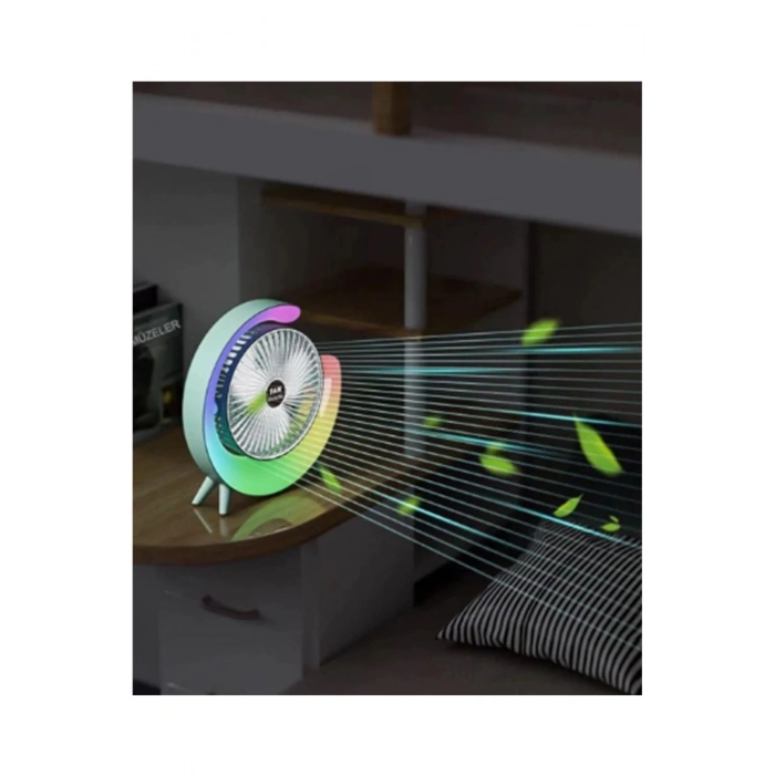 Masaüstü Vantilatör Usb Şarjlı Rgb Led Işıklı 3 Kademeli 180° Ayarlanabilir Soğutucu Fan Pembe