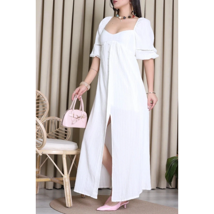 Maxi Boy Gofre Elbise Ekru - 6010.483.