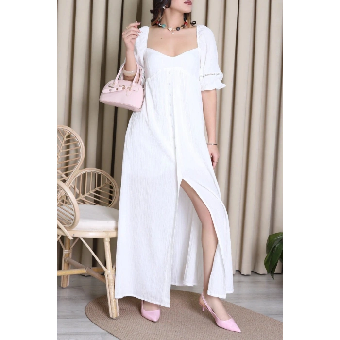 Maxi Boy Gofre Elbise Ekru - 6010.483.