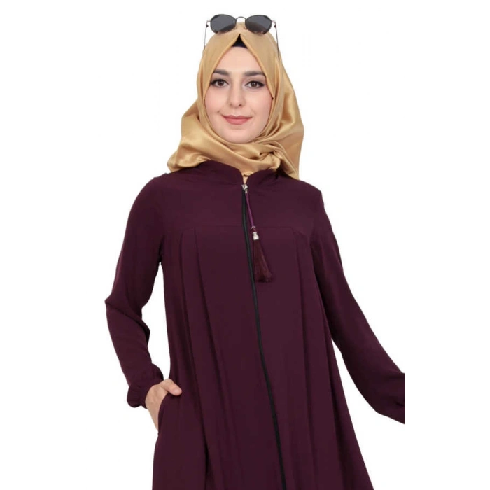 Medine İpeği Tesettür Pile Detaylı Ferace MC0165 Mor