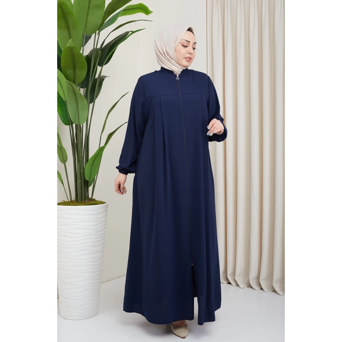 Medine İpeği Tesettür Pile Detaylı Ferace MDC-0165 lacivert