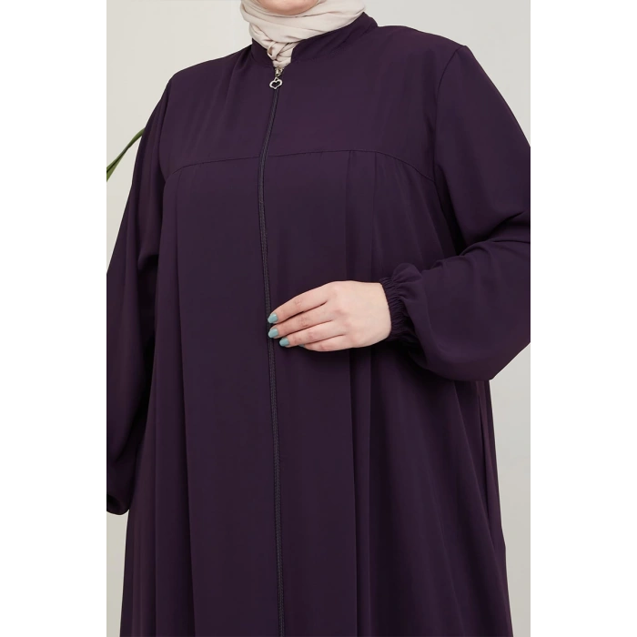 Medine İpeği Tesettür Pile Detaylı Ferace MDC-0165 Mürdüm